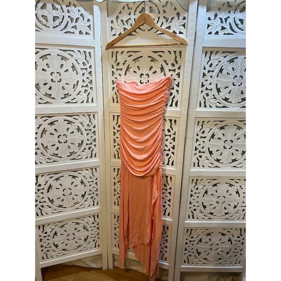House of CB Ivana Apricot Gathered Asymmetric Maxi Dress Size S Small - Picture 6 of 10